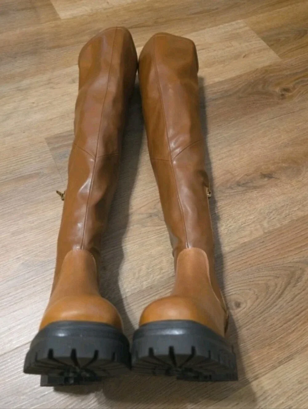 Charles David Erratic Faux Leather Over The Knee Cognac Colored Boots Size: 6